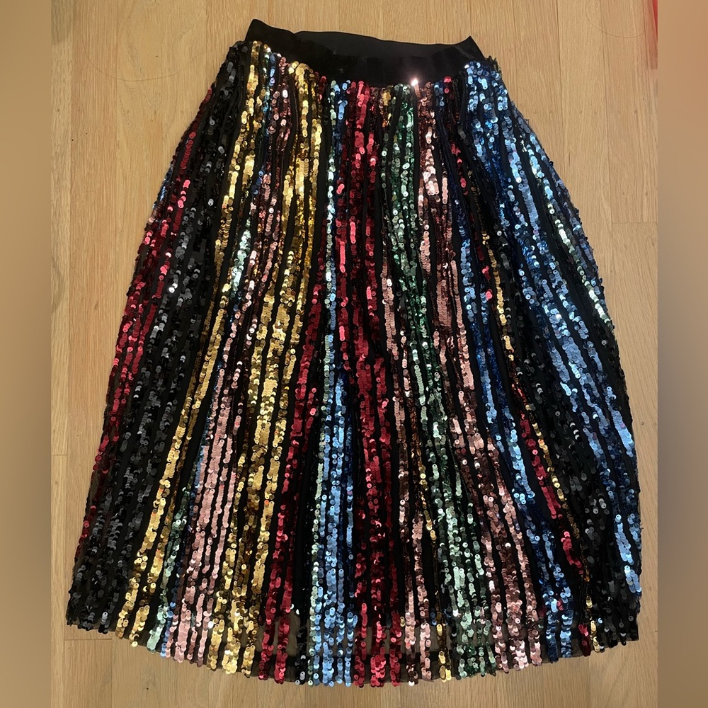 J.O.A Rainbow Sequin Skirt, Size S (midi/maxi)